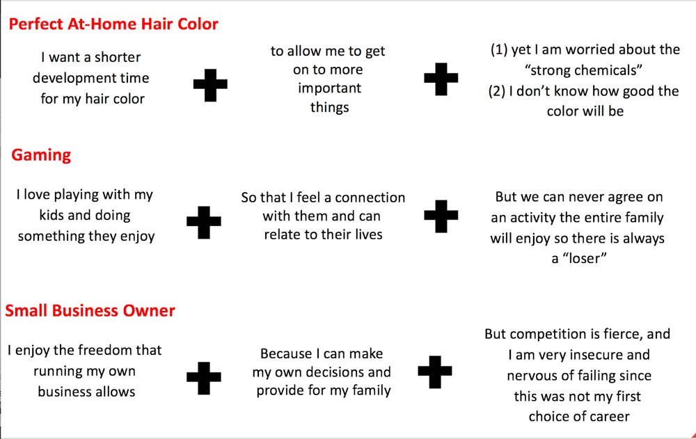 Three different insights on different topics. The first is on at-home hair colors, the second is on gaming, and the third is on being a small business owner.